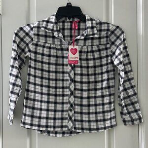Pink Latte Girls Black & White Plaid Button-Up Shirt Long Sleeves 100% Cotton Si